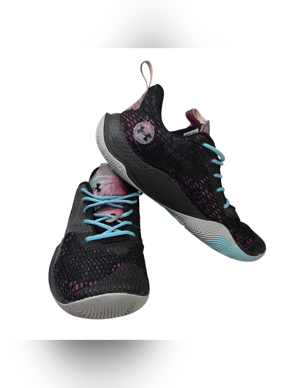 Under Armour Men Black with Pink & Light Blue Training Sneakers. Size 12